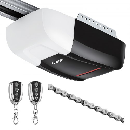 VEVOR Garagentorantrieb 800 N Garagentoröffner Hochleistungs-Kettenantrieb, für Private Garagen, 4-tlg. Schienensystem, 2 Handsender & LED-Beleuchtung, Ein-Tasten-Bedienung im Fahrzeug, Schwarz & Weiß