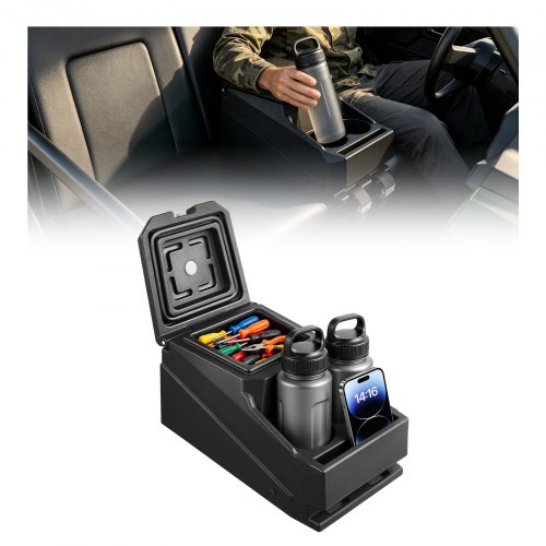 VEVOR Staufachbox Mittelkonsole für Polaris Ranger & Can-Am Defender 17–26, Abschließbare Aufbewahrungsbox aus HDPE mit Getränkehalter und Handyhalterung, Innenliegenden Abflusslöchern, Schwarz