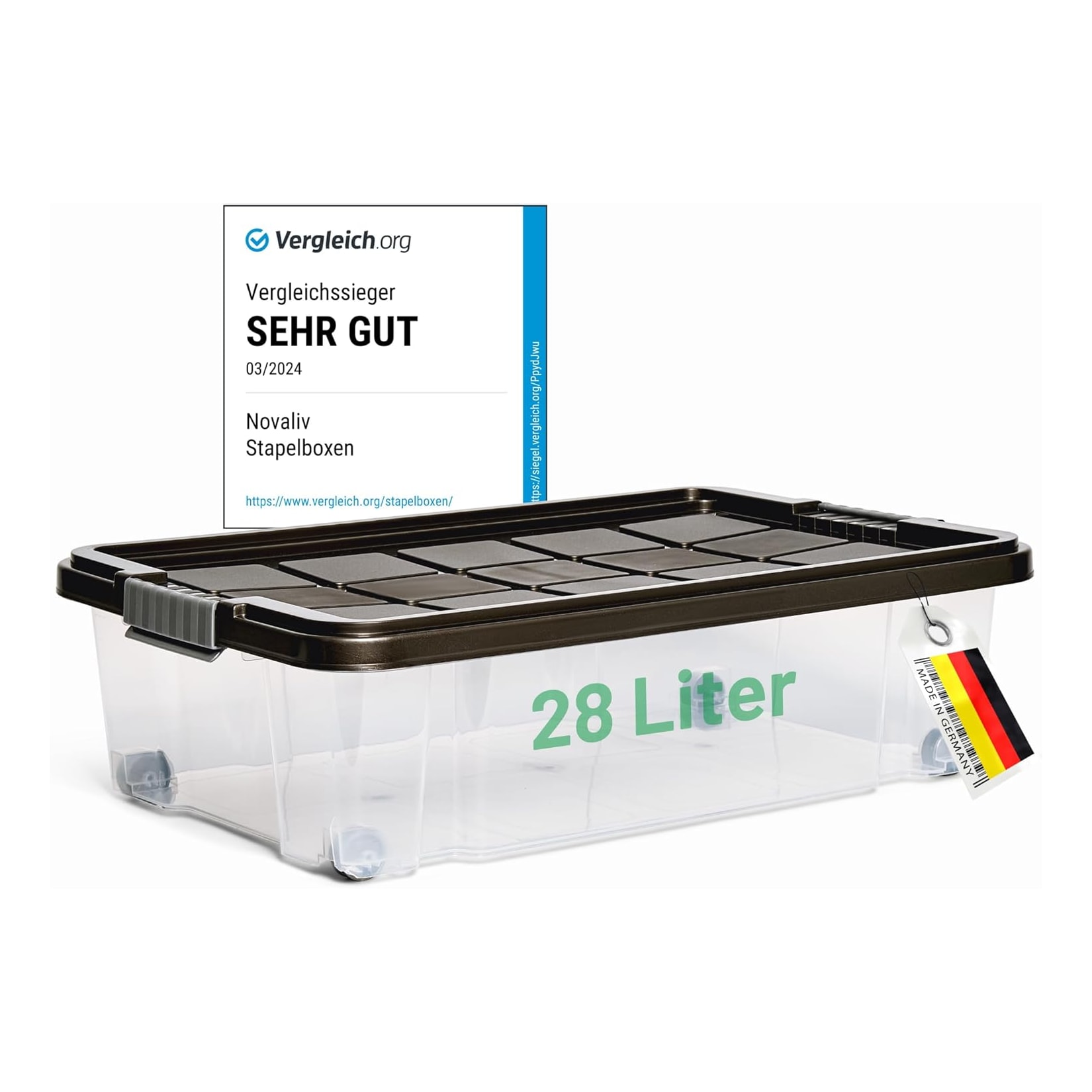 Novaliv Unterbett Aufbewahrungsbox mit Rollen Deckel 28L Anthrazit Nestbar stapelbare Clipverschluss Bettkasten mit Rollen BPA-frei 61x40x17 cm