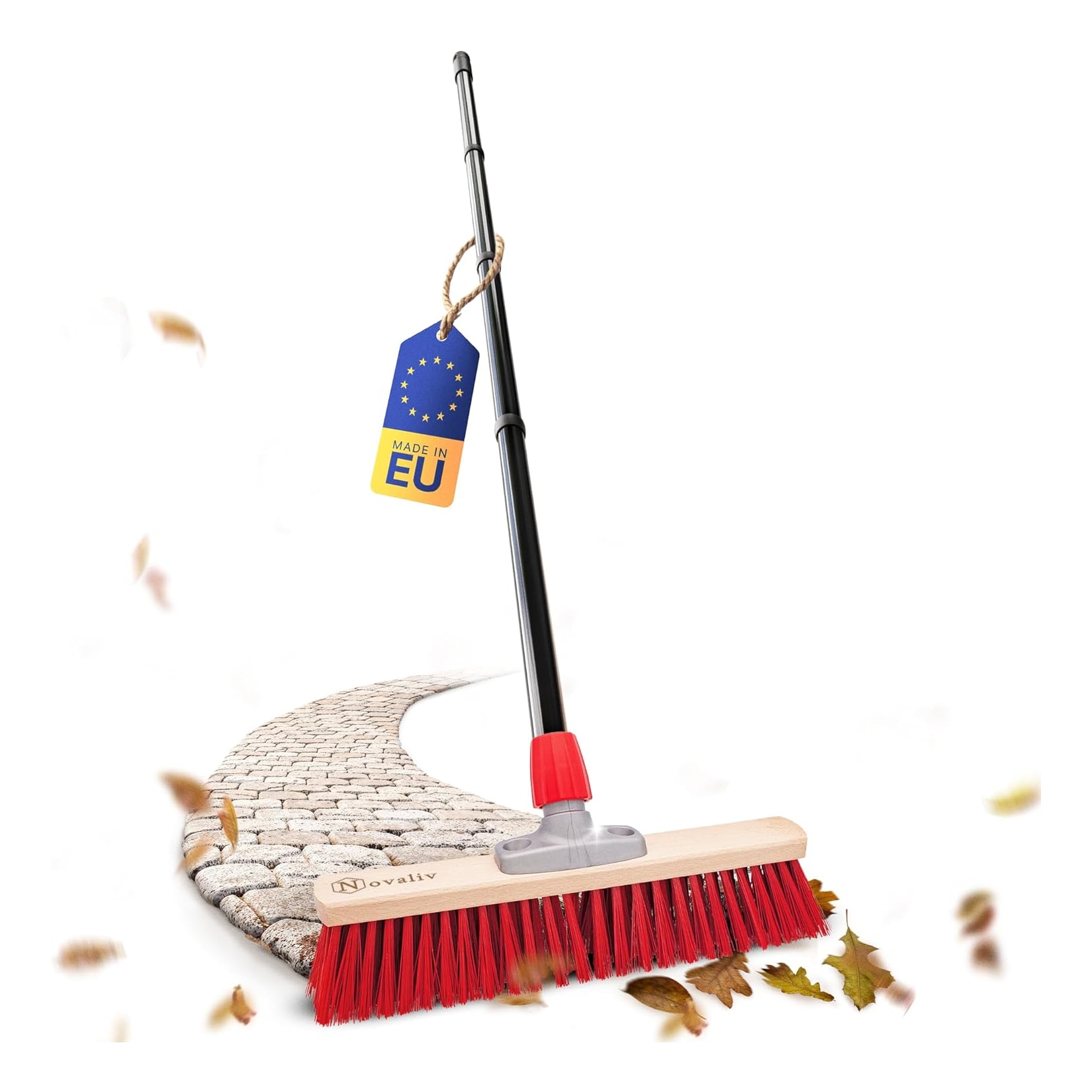 Novaliv Straßenbesen mit Stiel draußen 50 cm Elaston Borsten Ideal als Besen draußen Gartenbesen mit Stiel Harte Borsten Terassenbesen Hofbesen Stallbesen Kehrbesen Industriebesen Outdoor Broom
