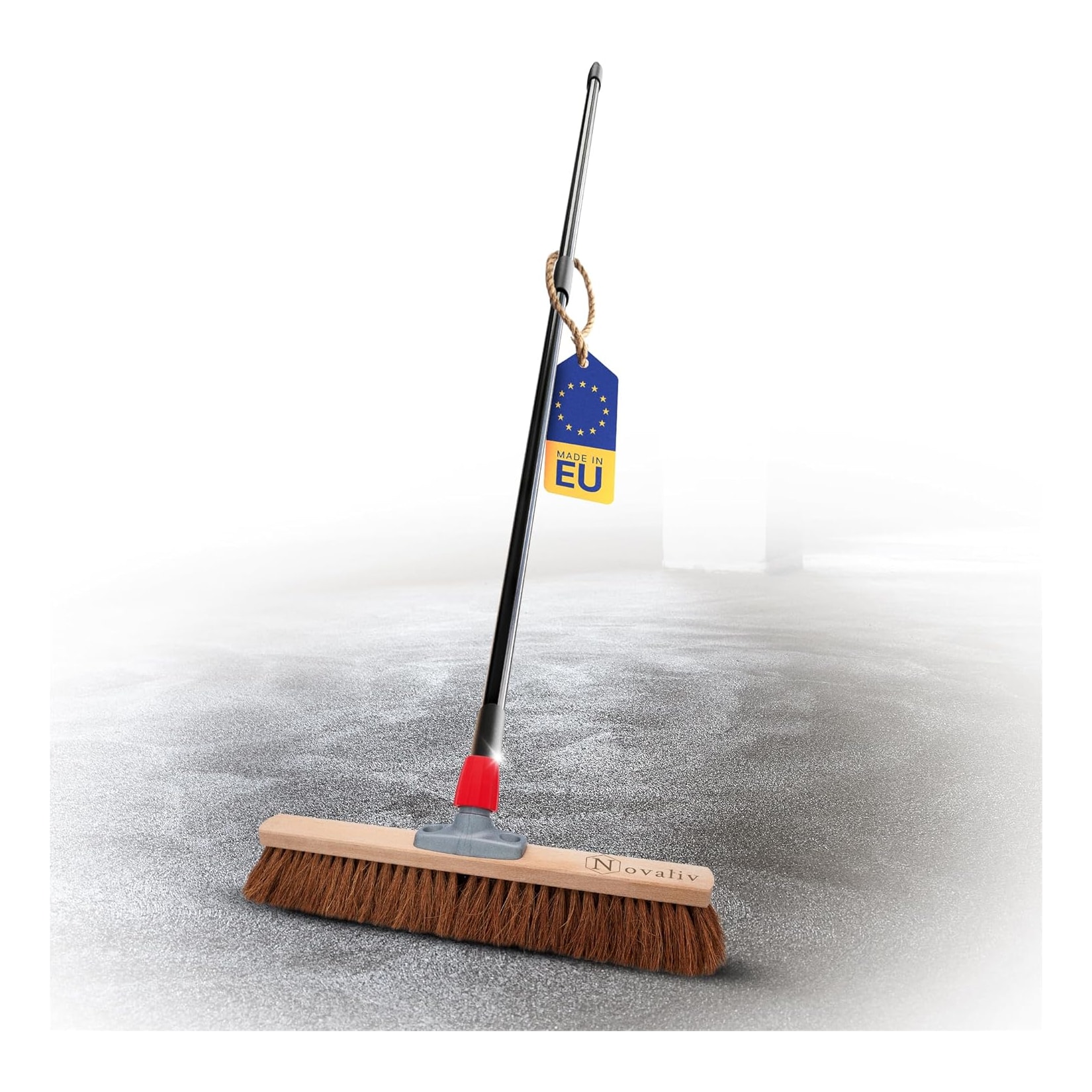 Novaliv Kokosbesen 50 cm mit Teleskopstiel Kokosborsten Besen Naturborsten mit Stiel Werkstattbesen Hallenbesen Industriebesen Hausbesen Kehrbesen Malerbesen Haarbesen Terassenbesen Besen weich