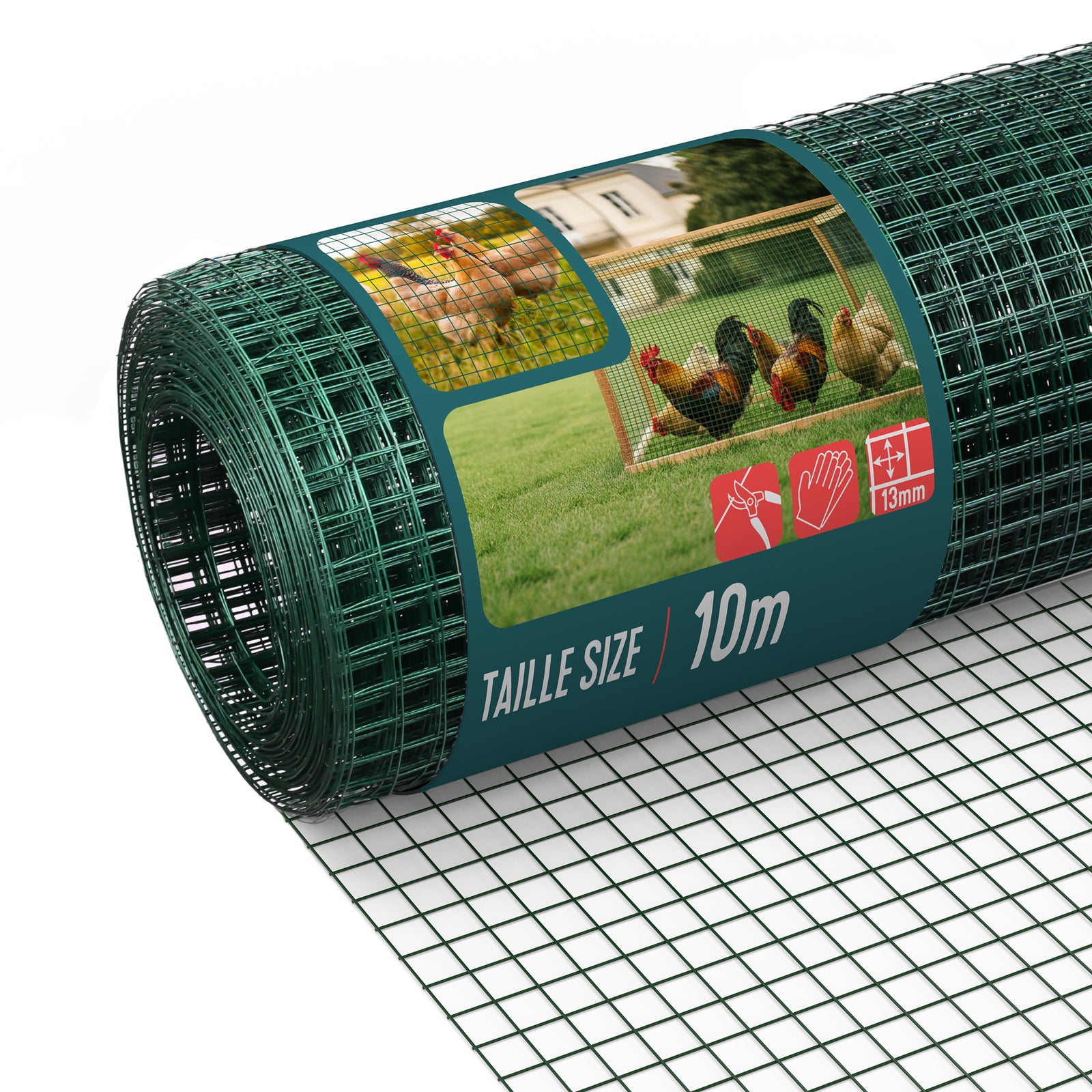Vounot® Drahtgitter 1x10m Auf Rolle, Maschenweite 13 Mm, Drahtstärke 0.8 Mm, Pvc Grün