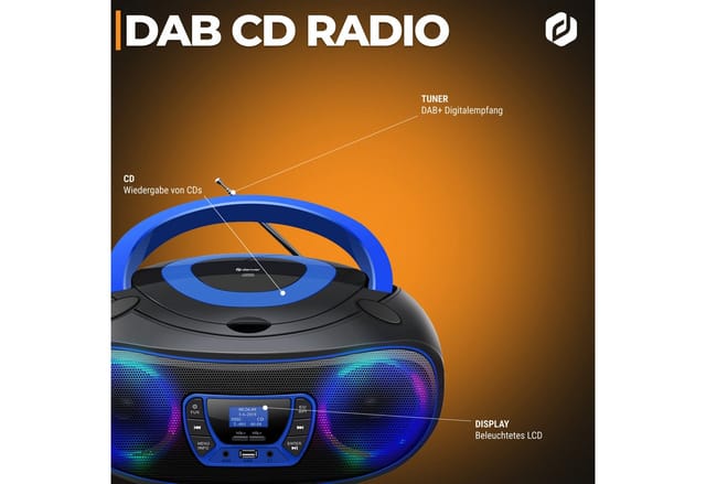 DENVER TDB-212BU - Blue - DAB+ Boombox with Bluetooth & CD Player