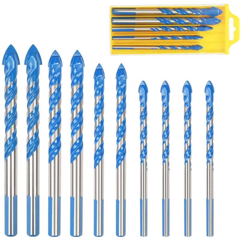Set Mit 10 Dreiecks-mehrzweckbohrern Für Fliesen Und Glas, Geeignet Für Porzellan, Metall, Fliesen, Glas, Marmor, Spiegel Und Holz, Größen: 6 Mm/8 Mm/10 Mm/12 Mm
