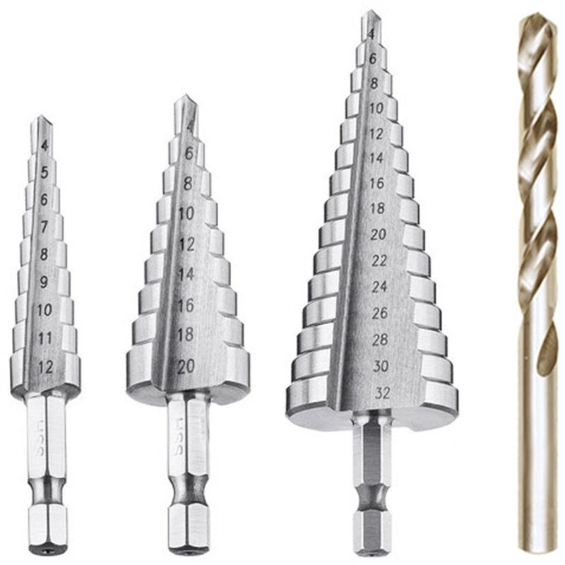Set Mit Stufenbohrern, Schnellarbeitsstahl-fräsern, 4-teiliges Set, Stufenbohrer 4-12/20/32 Mm, Stahlfräser, Konische Dreiecksbohrer, Titanbeschichtete Schraubendreher-bits, Geeignet Für Stahl/holz/me