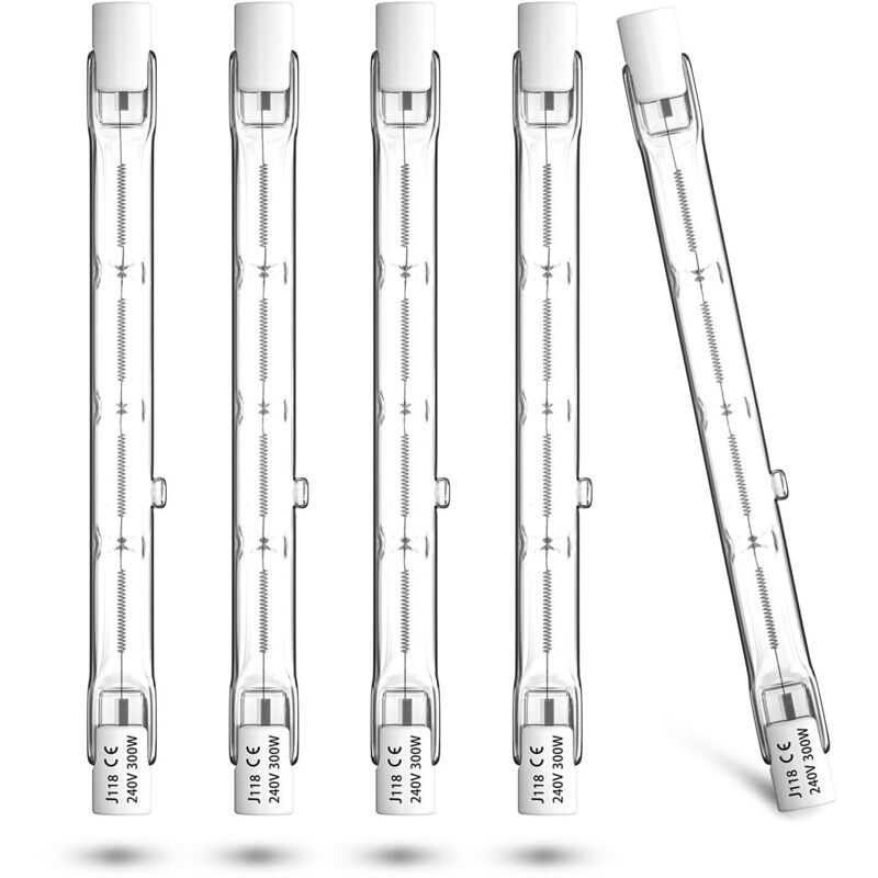 R7s-halogenlampe 300 W, 118 Mm – Lineare Halogenleuchte, Warmweiß 2800 K, Ideal Für Sicherheits- Und Landschaftsbeleuchtung, Set Mit 5