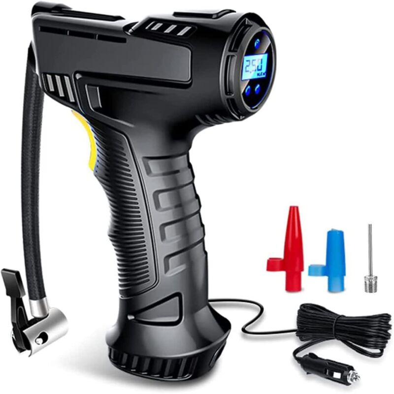 Tragbarer Luftkompressor, Auto-reifenpumpe 12 V Dc, Zigarettenanzünder-stecker, Mit 3 Düsenadaptern, Geeignet Für Autos, Fahrräder Und Aufblasbare Bälle, Mit Lcd-display Und Led-licht