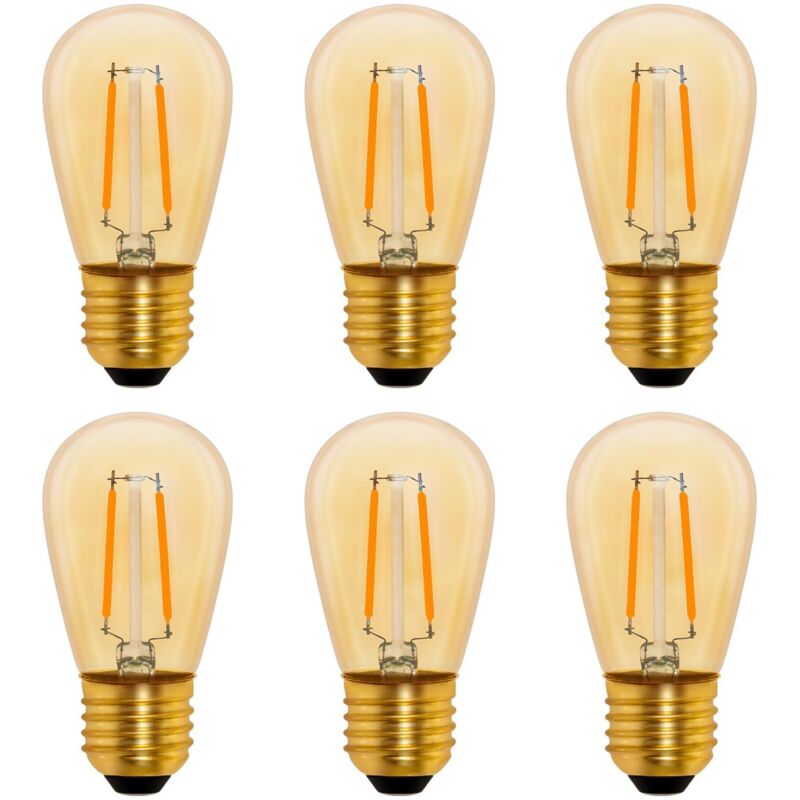 Retro-led-filamentlampe S14 E27, 1 W, Bernsteinfarben, Ersetzt Eine 10-w-glühlampe, Nicht Dimmbar, Warmweißes Licht 2200 K, 220 V Ac, Set Mit 6