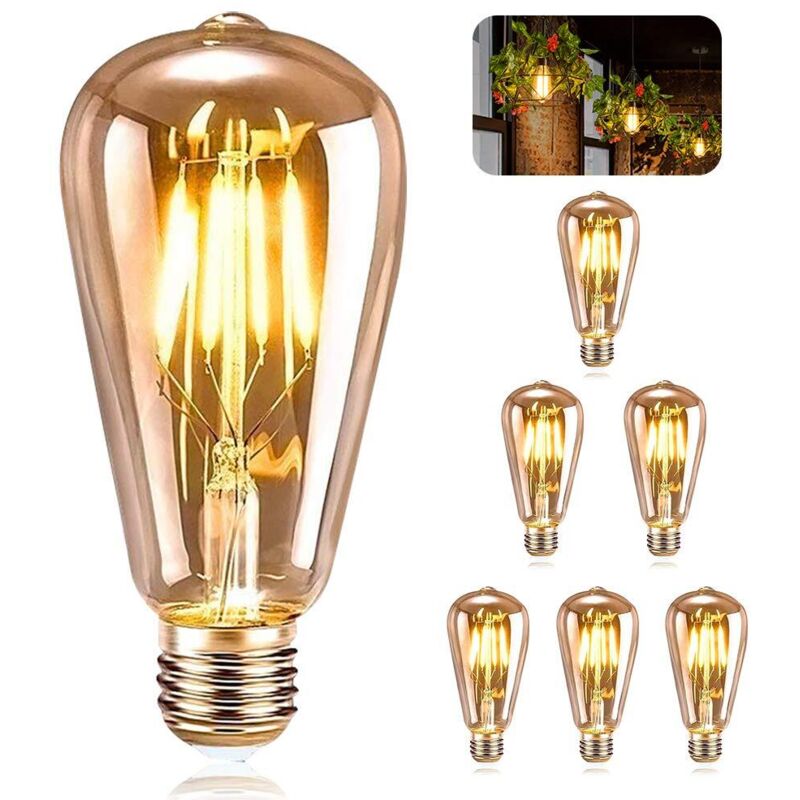 Sechs Retro-lampen E27, Dekorative Led-lampe St64 Retro Edison, Warmweißes Filament 4 W, Geeignet Für Restaurants, Cafés, Bars Und Andere Orte