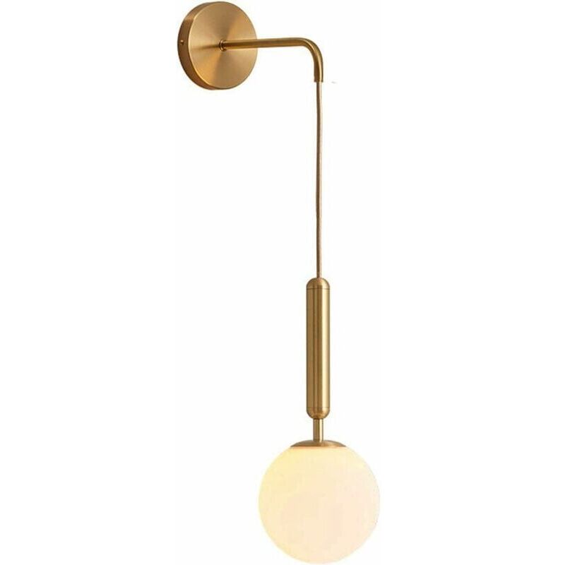 Zvd Moderne Wandleuchte Mit Glaskugel E27, Nordische Minimalistische Innenbeleuchtungs-wandlampe, Geeignet Für Schlafzimmer, Wohnzimmer, Flur, Nachtbeleuchtung (weiß-messing)
