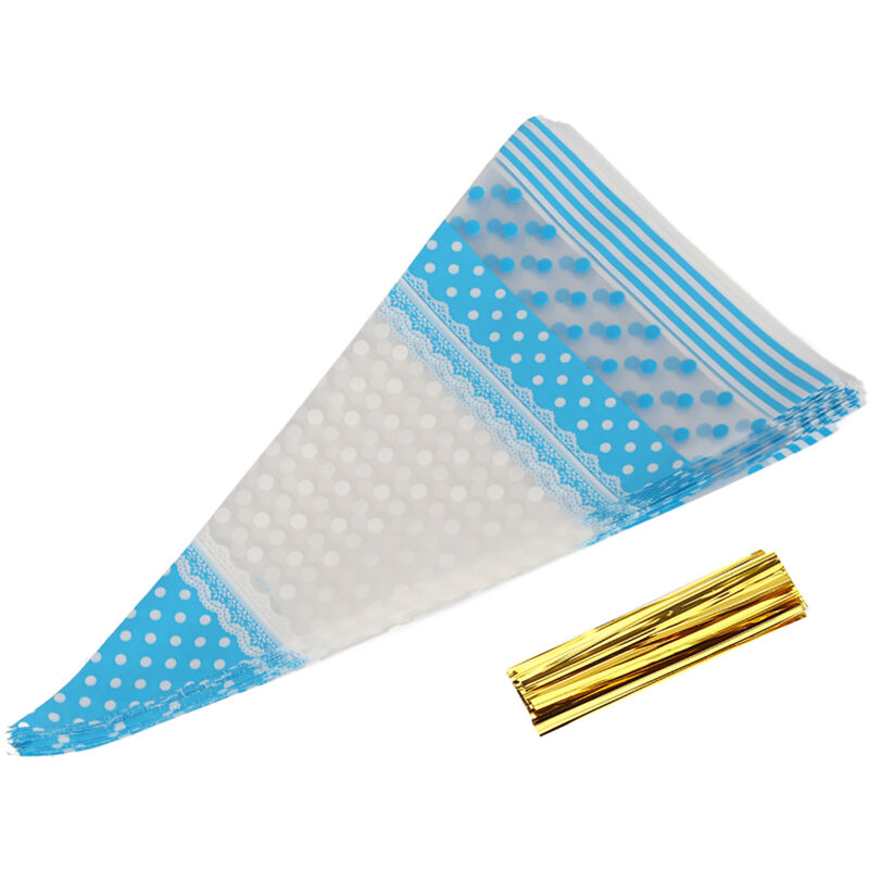 Zvd 50er-pack Transparente Popcorn-tüten In Kegelform, Süßigkeitentüten, Cellophan-bonbontüten Mit Drehverschluss, Blau