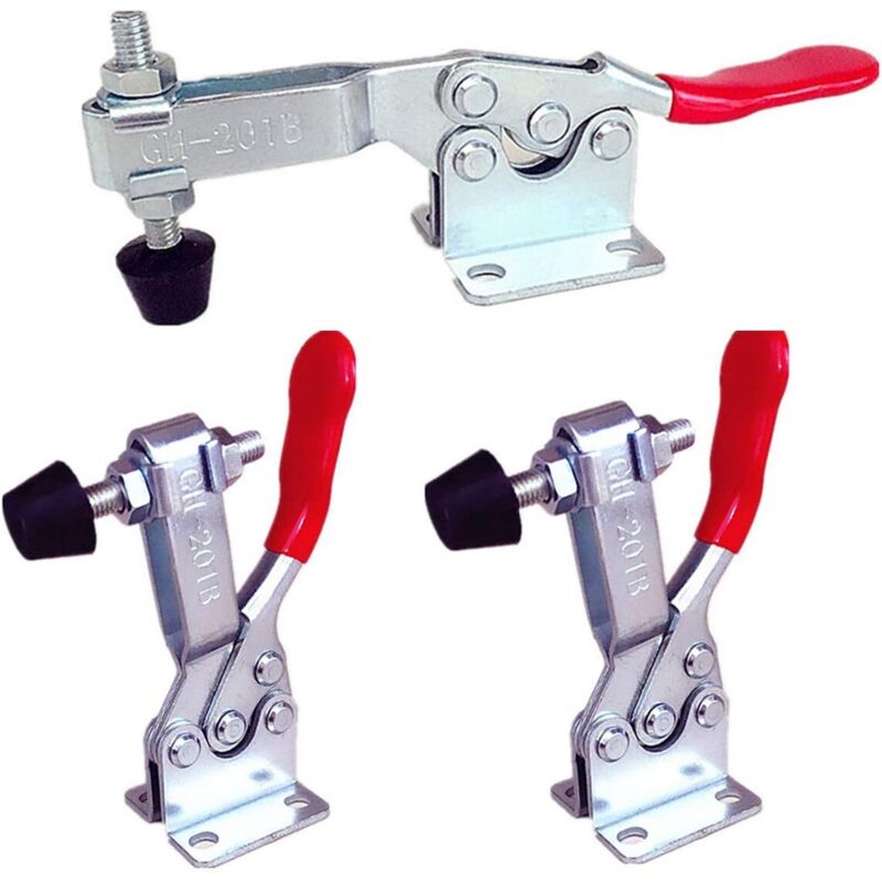 Kniehebelspanner Liuer 3-teilig, Horizontale Metall-kniehebelzwinge, Schnellspannhebel, Manuelles Spannwerkzeug, Spannhebel, Roter Rutschfester Griff