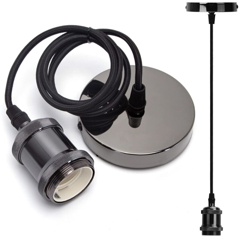 Zvd Vintage-metallfassung E27, Retro-pendelleuchte E27 Mit Kabel, Vintage-hängeleuchte Mit Deckenhalterung, 1 M Kabel, Schwarz