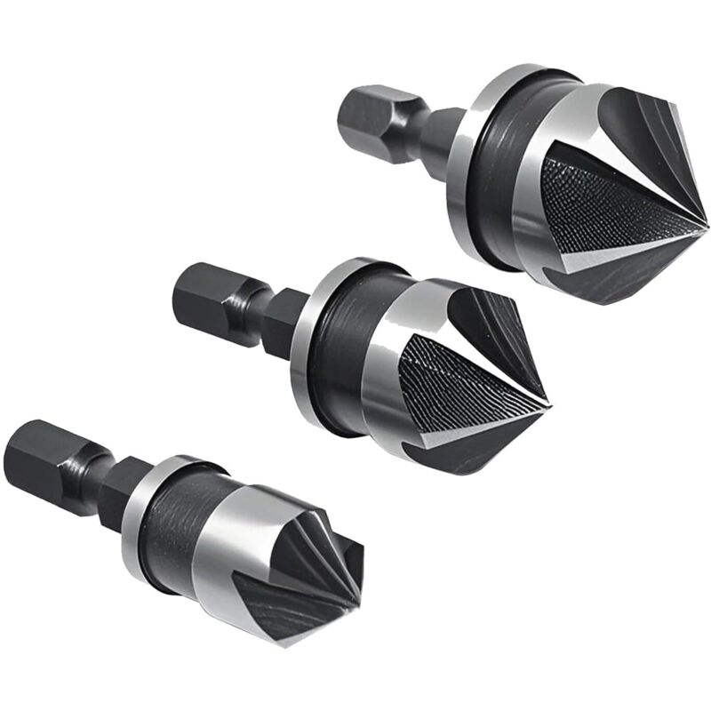 Zvd 3er-pack Schnellwechsel-sechskantschäfte 6,35 Mm, Sechskantschaft 6,35 Mm, 5 Nuten, 90-grad-senkerbohrer-set, Senkerbohrer 12 Mm/16 Mm/19 Mm, 5 Nuten 90