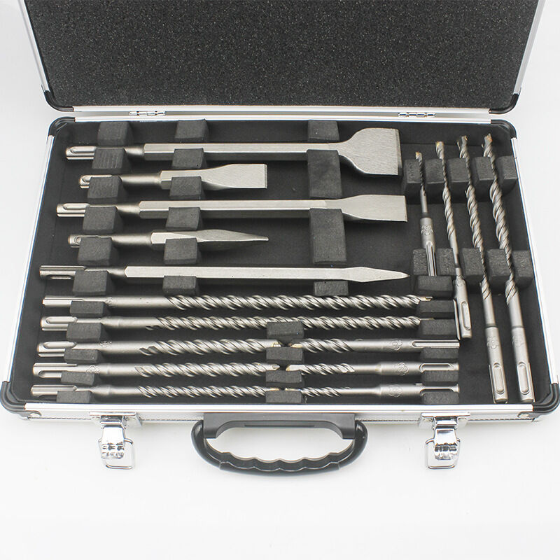 Zvd Set Mit 17 Elektro-schlagbohrern Aus Aluminium, Spitzem Meißel Und Flachmeißel