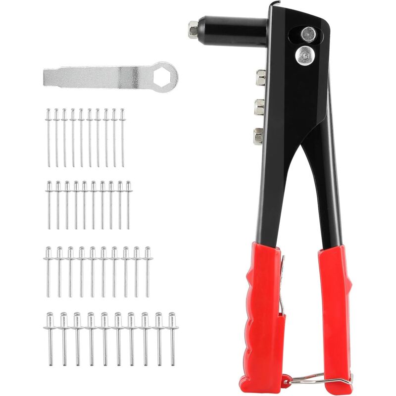 Zvd Nietwerkzeug-set, Professionelle Popnietenzange Mit 4 Düsenadaptern, 4-in-1 Manuelles Nietgerät-set Mit 100 Nieten