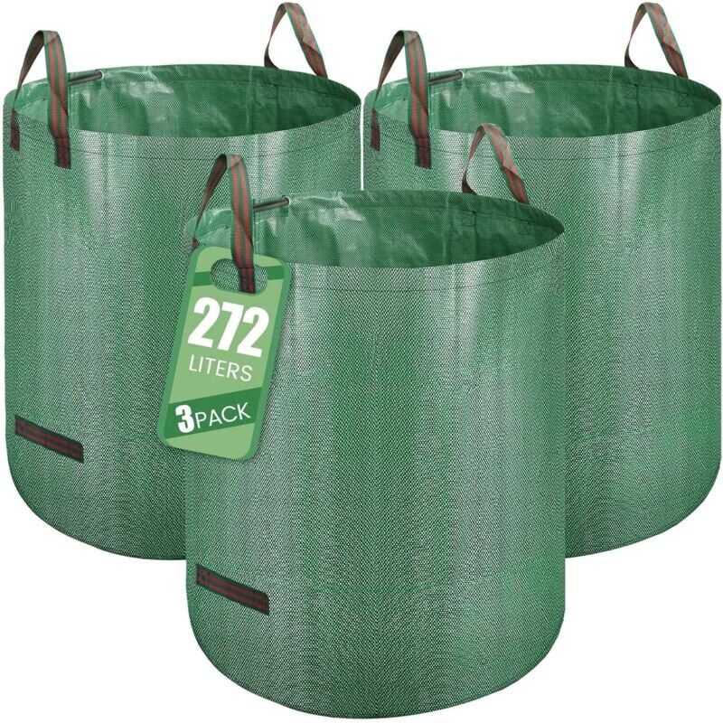 Zvd 3er-pack Gartensäcke, Grünabfallsäcke, Selbststehend 272 L, Big Bag Mit Griffen, Wasserdicht, Faltbar Und Wiederverwendbar, Gartensack