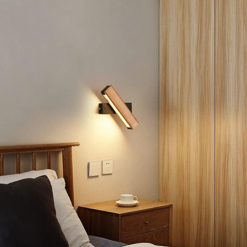 Zvd Innen-led-wandleuchte 4 W Aus Holz, 360° Drehbar, Ideal Für Schlafzimmer, Wohnzimmer, Büro Oder Flur
