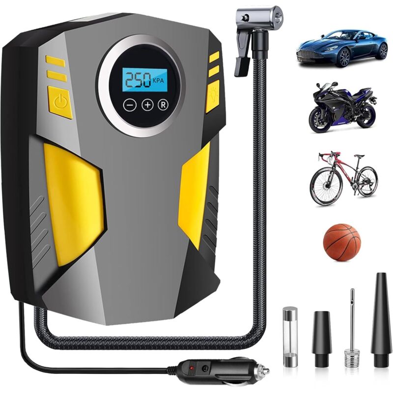 Zvd Tragbarer Digitaler Auto-reifenfüller, 12-v-schnell-elektroluftpumpe, Reifenfüller Mit Digitalanzeige Und Led-licht, Für Auto, Fahrrad, Motorrad, Ball (gelb)