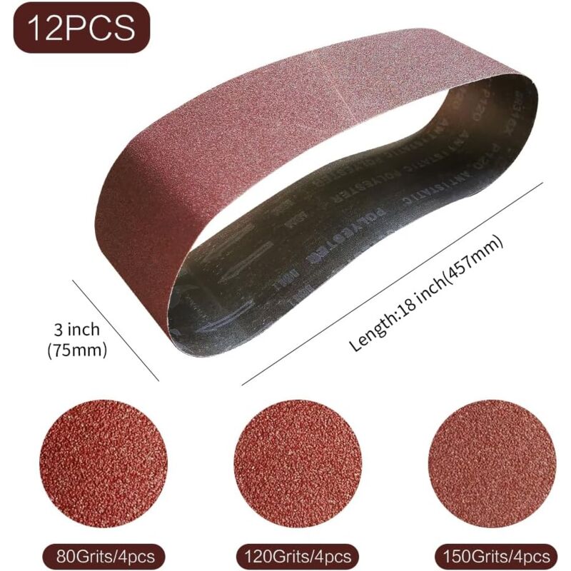 Zvd Schleifband 75 X 457 Mm, Schleifbänder-set – Gemischtes Schleifband-set (4 X Körnungen 80/120/150) Für Bandschleifmaschinen, Ideal Für Holz (12 Stück)