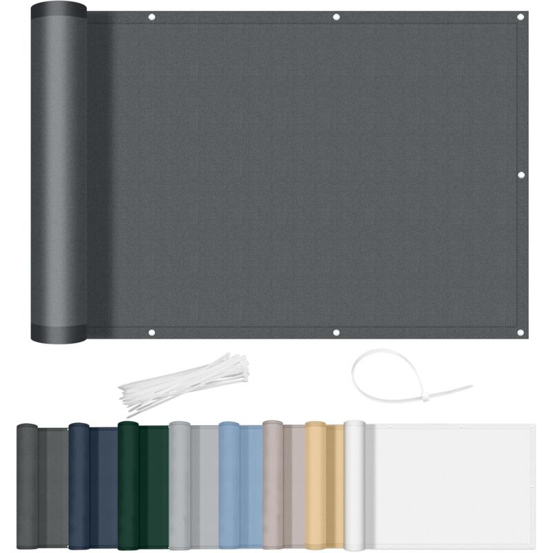 Zvd Sichtschutz Für Balkon 90 X 500 Cm, Wasserdicht, Blickdicht, Windfest, Mit Ösen Und Kabelbindern, Für Die Außenterrasse, Anthrazit