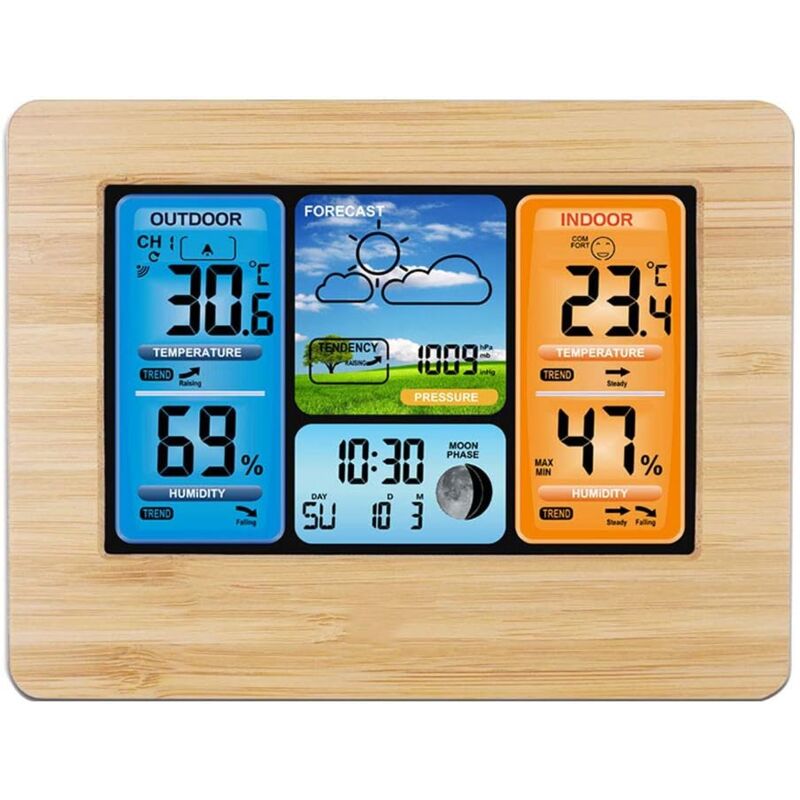 Zvd Wetterstation, Digitales Thermometer, Hygrometer, Kabelloser Sensor, Temperaturvorhersage, Uhr, Wand-/tischuhr Mit Wecker