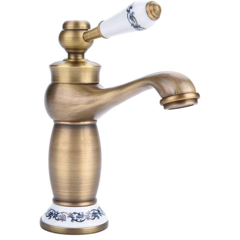 Zvd Keramik-antikmessing-armatur, Waschtischarmatur Fürs Badezimmer, Retro-armatur Mit Langem Hals Aus Blau-weißem Porzellan, Mischarmatur, Küchen-warm-/kaltwasser-waschtischarmatur