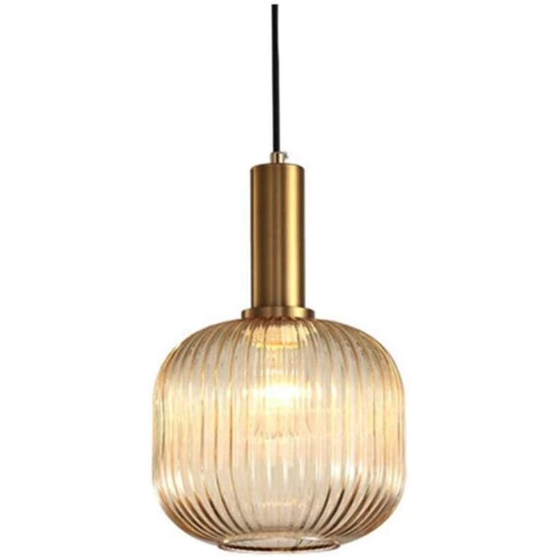 Zvd Innenleuchte, Industrielle Pendelleuchte, Moderne Hängelampe, E27-fassung, Deckenleuchte Mit Gestreiftem Glas-lampenschirm (bernstein, M 20 Cm)