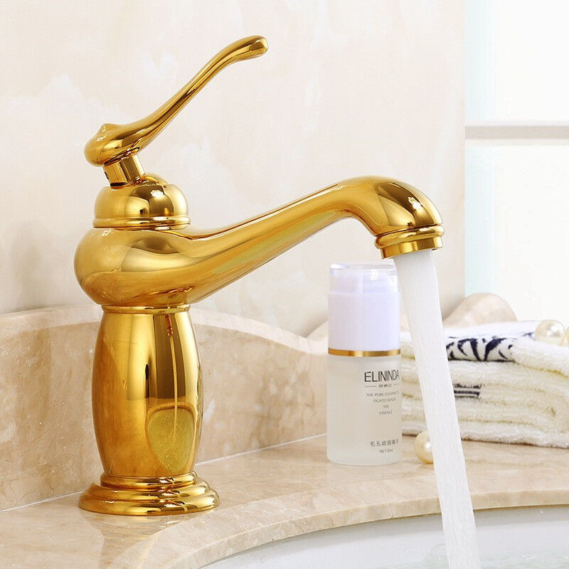 Zvd Hohe Badezimmerarmaturen Aus Messing, Waschtischmischer, Goldene Badezimmerarmatur, Einhebelmischer, Kalt- Und Warmwasser