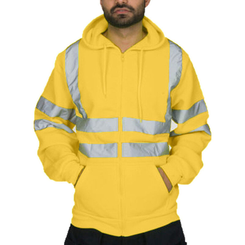Zvd Sicherheits-sweatshirt Mit Reißverschluss Und Kapuze, Reflektierende Arbeitsjacke, Warme Fleece-thermojacke - Gelb - Xxl