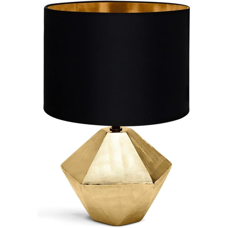 Zvd Nachttischlampe, Moderne Tischlampe, Stofflampenschirm, Keramikfuß, E14-fassung, Rautenform, Gold, 22 22 32 Cm, 1,3 M Kabel, Vintage-design Für Büro, Wohnzimmer