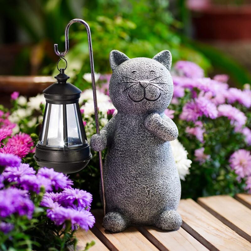 Zvd Dekorative Katzenstatue Für Den Außenbereich Mit Solarlampe – Wohnzimmer-dekoration, Geschenk Für Frau, Mann, Mama, Geburtstag, Wasserdichte Dekoration Für Gartenbalkon