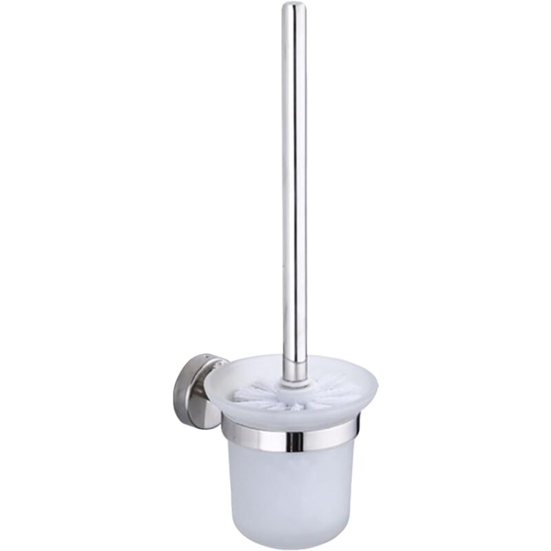 Zvd Wc-bürste Mit Halter, Toilettenbürsten-set Fürs Badezimmer Mit Edelstahlgriff Und Behälter Aus Gehärtetem Glas, Wandmontierbar, Silber