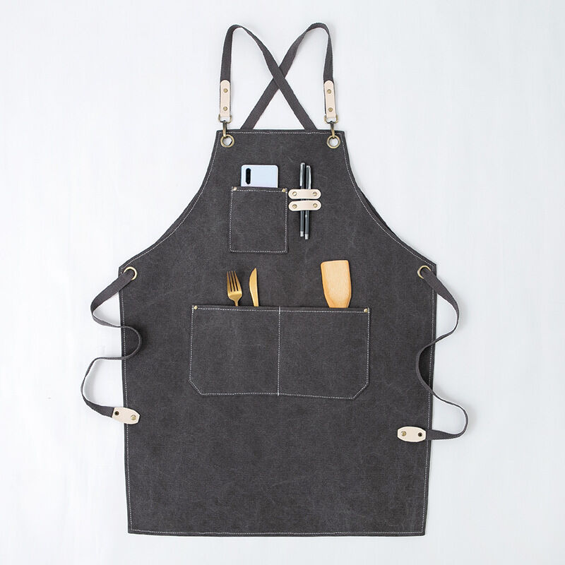 Zvd Robuste Arbeits-schürze Aus Canvas Mit Werkzeugtasche, Kreuz-schürze Mit Rückenband Für Damen Und Herren (grau, 80 Cm)