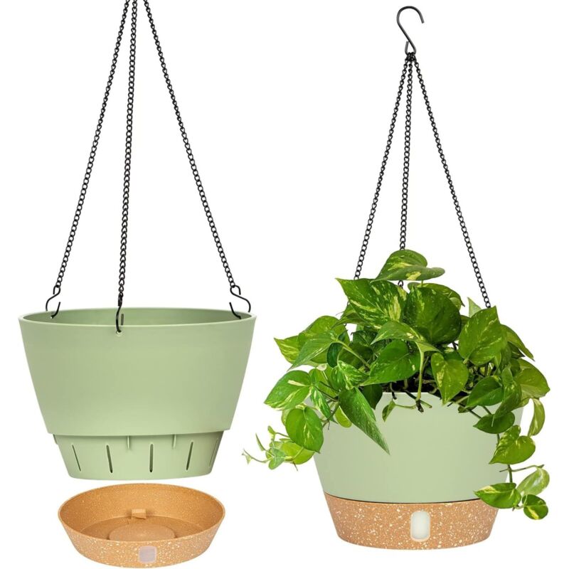 Ein Set Mit 2 Hängepflanzgefäßen, 25,4 Cm Durchmesser, Geeignet Für Innen- Und Außenbereich, Mit Drainagelöchern Und 3 Haken, Geeignet Für Gärten Und Haushalte (grün)