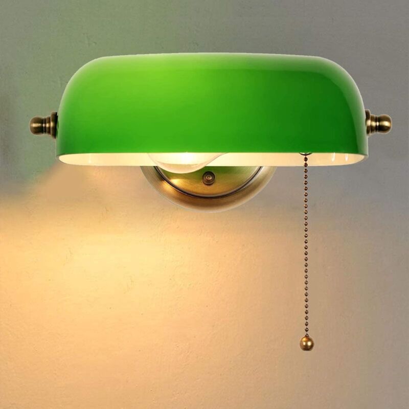 Zvd Grüne Glas-wandleuchte Mit Zugkettenschalter, Kinder-nachtischlampe, E27-wandlampe, Bronze-metallbasis, Für Schlafzimmer, Küche, Schwenkbare Wandleuchte