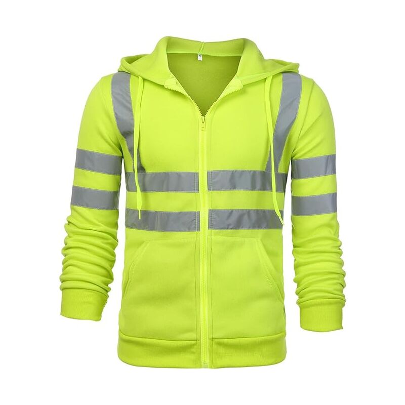 Zvd Sicherheits-sweatshirt Mit Kapuze Und Reißverschluss, Reflektierende Arbeitsjacke, Warme Fleece-wärmejacke – Grün – Xxl