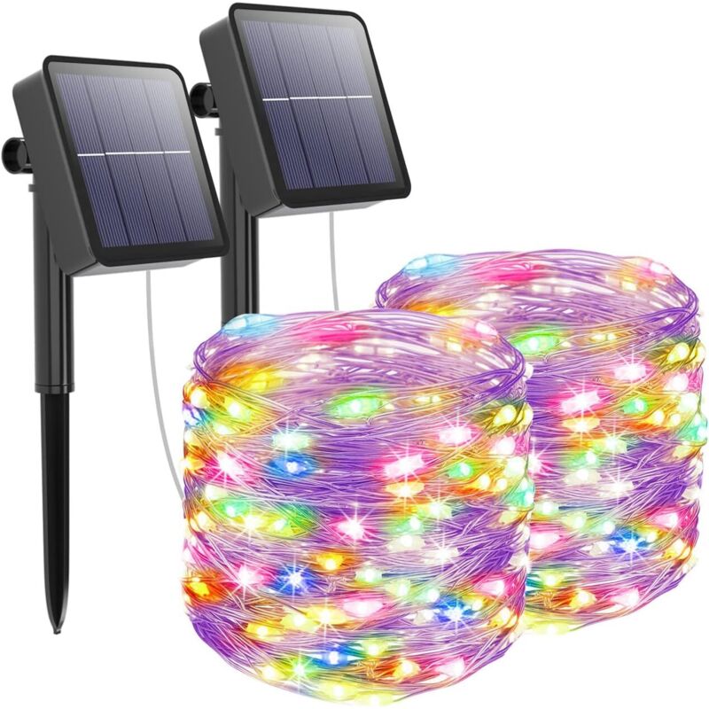 [zweiteiliges Set] Solar-lichterkette Für Außen, 12 Meter Lang, 120 Led-perlen, Wasserdichtes Design, 8 Beleuchtungsmodi, Geeignet Für Gärten, Terrassen, Patios, Weihnachten, Partys, Mehrfarbig, Hallo