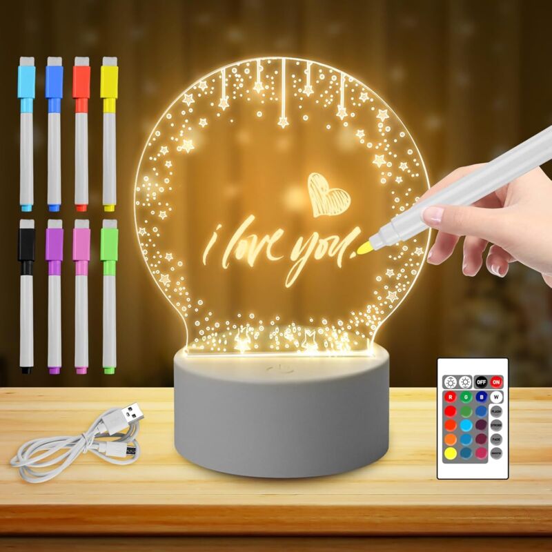 Zvd Led-nachtlicht Aus Acryl, Kreative Diy-led-lampe Mit Fernbedienung Und Abwischbarem Stift, Personalisiertes Nachtlicht Für Babys, Led-nachttischlampe Für Kinder, Kinderfest-geschenk