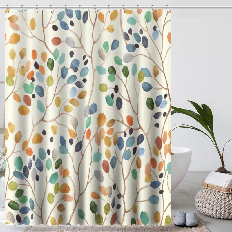 Zvd 180 Cm X 200 Cm Blumen-duschvorhang Fürs Badezimmer, Bunte Blätter, Vorhang, Badezimmerdekoration