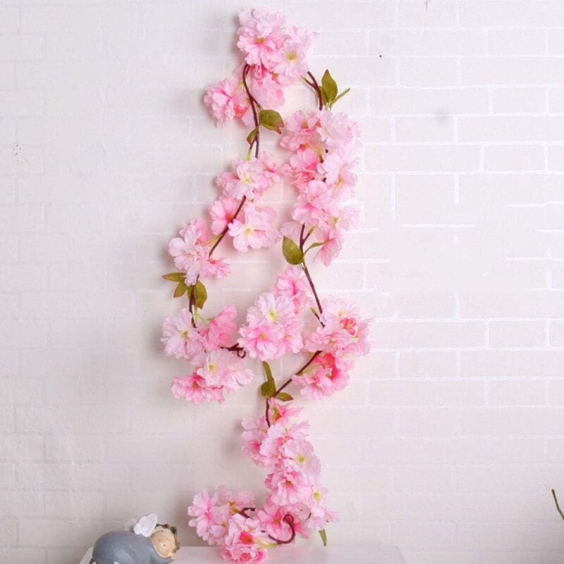 Zvd Künstliche Hängende Sakura-rebe, Kirschblüten-rankgirlande Aus Rattan Für Hochzeit, Zuhause Und Festival, 5 Stück, Pink - 177 Cm