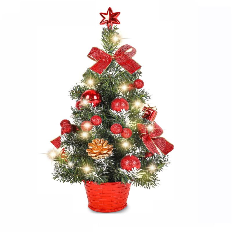 Mini-kunst-weihnachtsbaum, Kleiner Weihnachtsbaum Mit Led-lichtern, Mini-bürodekorationsbaum, Geeignet Für Büros Und Bars, 40 Cm (rot)