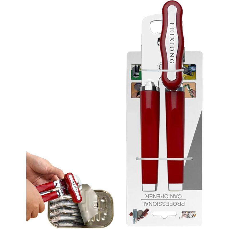 Zvd Dosenöffner, Manueller Sicherheits-dosenöffner, Professioneller Dosenöffner Aus Edelstahl, Mit Rutschfestem Griff Und Ergonomischem Drehknopf, Für Alle (rot)