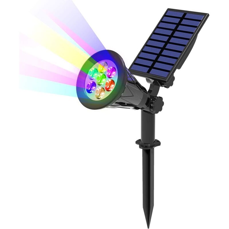 Led-solarleuchten, 2 Solarfluter, 7 Farboptionen, Kabellos, Wasserdicht Ip65, Gartenbeleuchtung, 180° Verstellbarer Winkel, Solarfluter Für Außen, Geeignet Für Gärten, Terrassen, Außenbereiche Und Weg