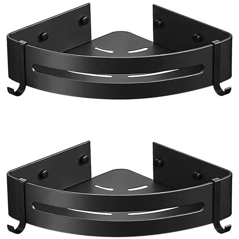Zvd Dusch-eckregal, Nagelfreies Wandregal Fürs Badezimmer, Klebend (ohne Bohren), 2er-set Mit 4 Abnehmbaren Haken, Rostfreier Aluminium-aufbewahrungskorb, Hängende Aufbewahrung