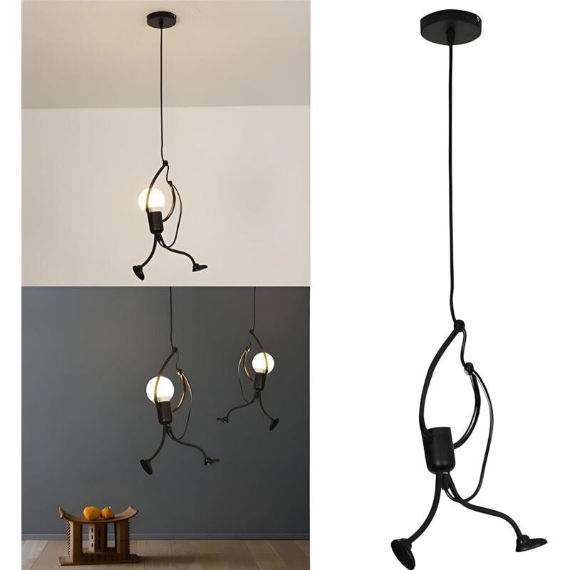 Zvd Schwarze Menschliche Pendelleuchte Aus Metall Für Wohnzimmer/schlafzimmer, E27-fassung (set Mit 1)