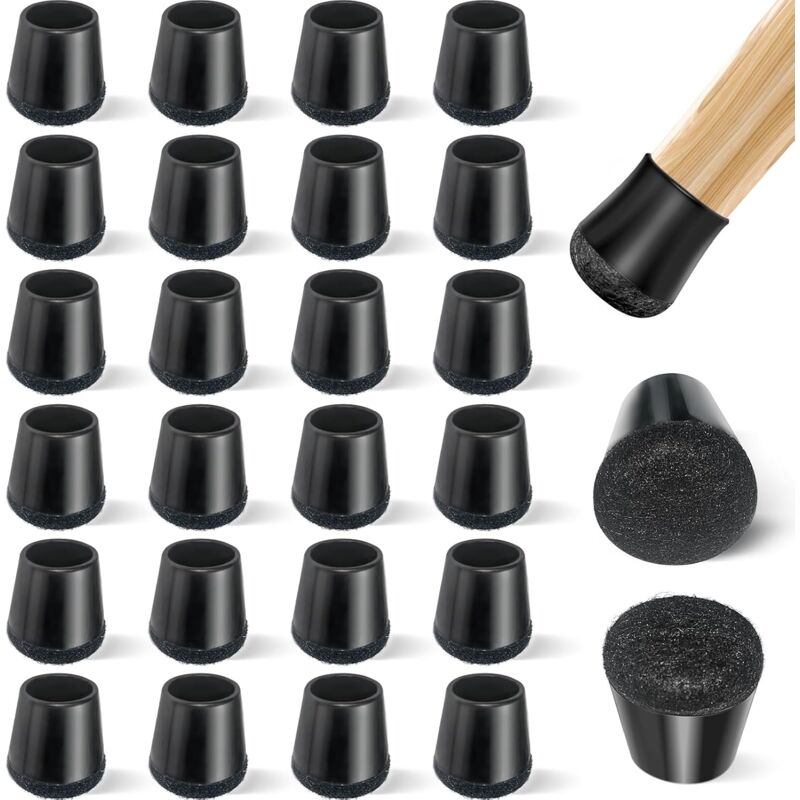 Zvd Silikon-stuhlbeinschoner Mit Filzpolster, Stuhlbein-schutzkappe Zum Schutz Des Bodens Vor Kratzern, Leise, Rund, Xs, Schwarz - 24er-pack
