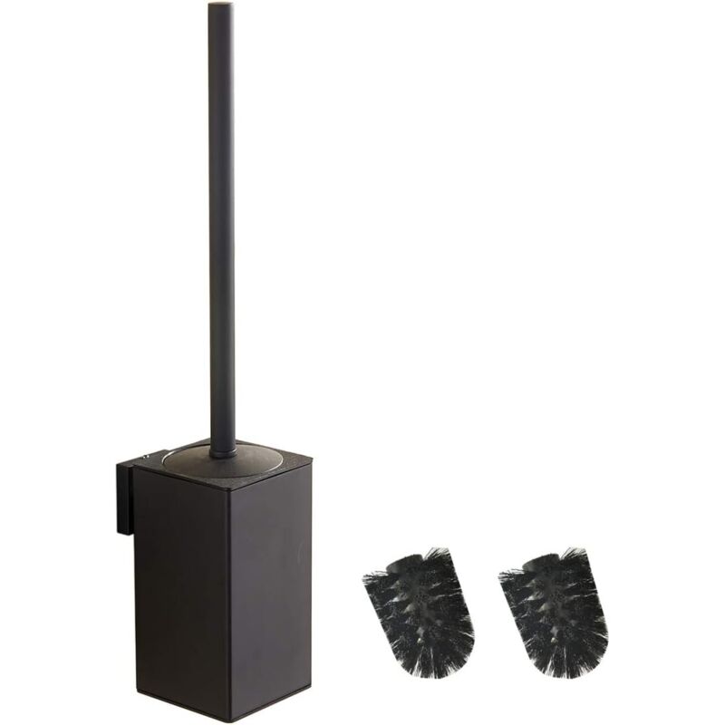 Zvd Quadratischer Wand-wc-bürstenhalter Aus Edelstahl 304 Mit 2 Bürstenköpfen, Schwarzes Toilettenbürsten-set