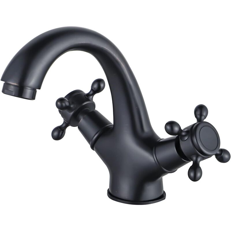 Zvd Vintage-schwarze Badezimmerarmatur, Antike Waschtischarmatur Aus Messing Mit Doppelgriffen Und 60-cm-schlauch