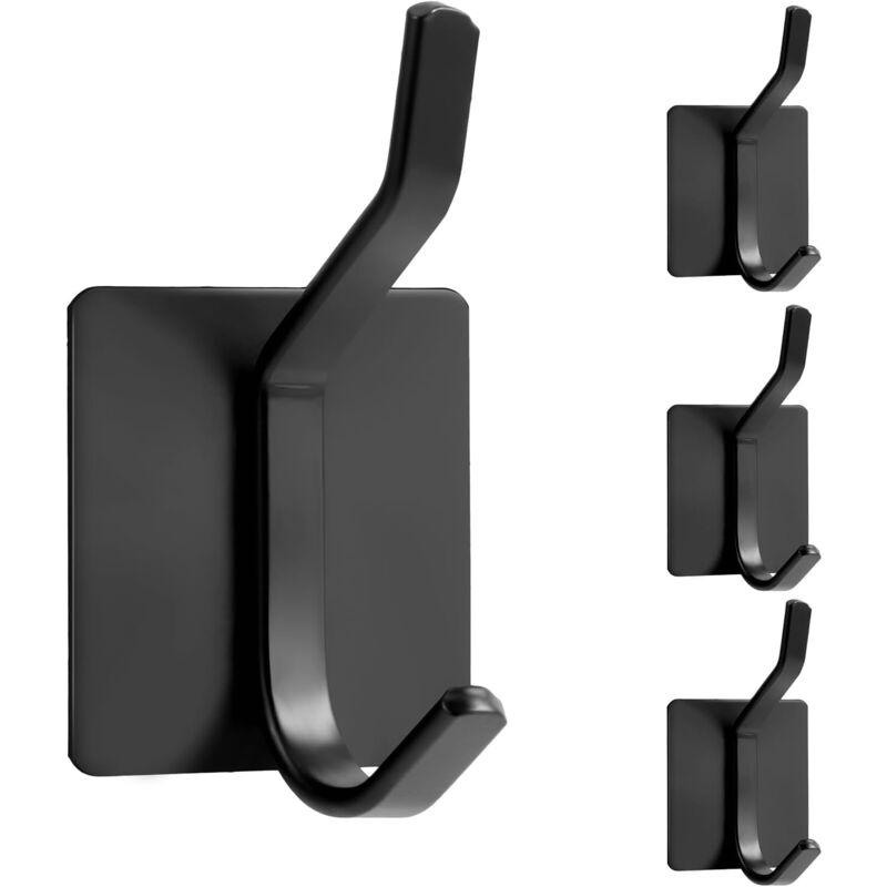 Zvd 4er-pack Klebe-wandhaken, Fester Doppel-klebehaken, Selbstklebend, Verwendbar An Schränken, Türen, Wänden, Ohne Bohren, Rostfrei (schwarz)
